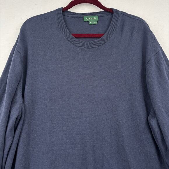 Orvis Crew Neck Sweater Mens Size XL Navy Blue Silk Cashmere Cotton Pullover - Picture 2 of 9